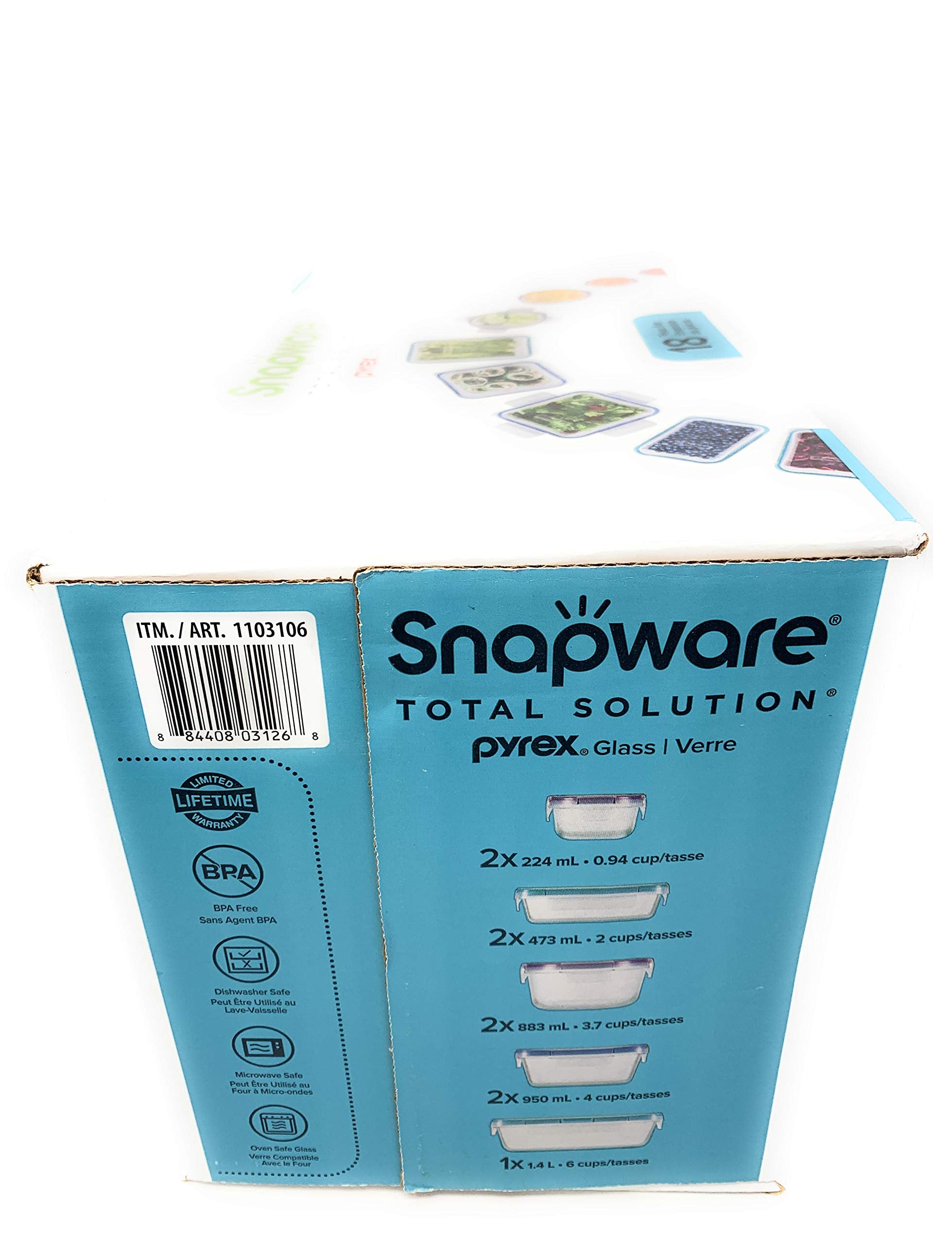 Airtight lid with 4 locking tabs on Snapware containers