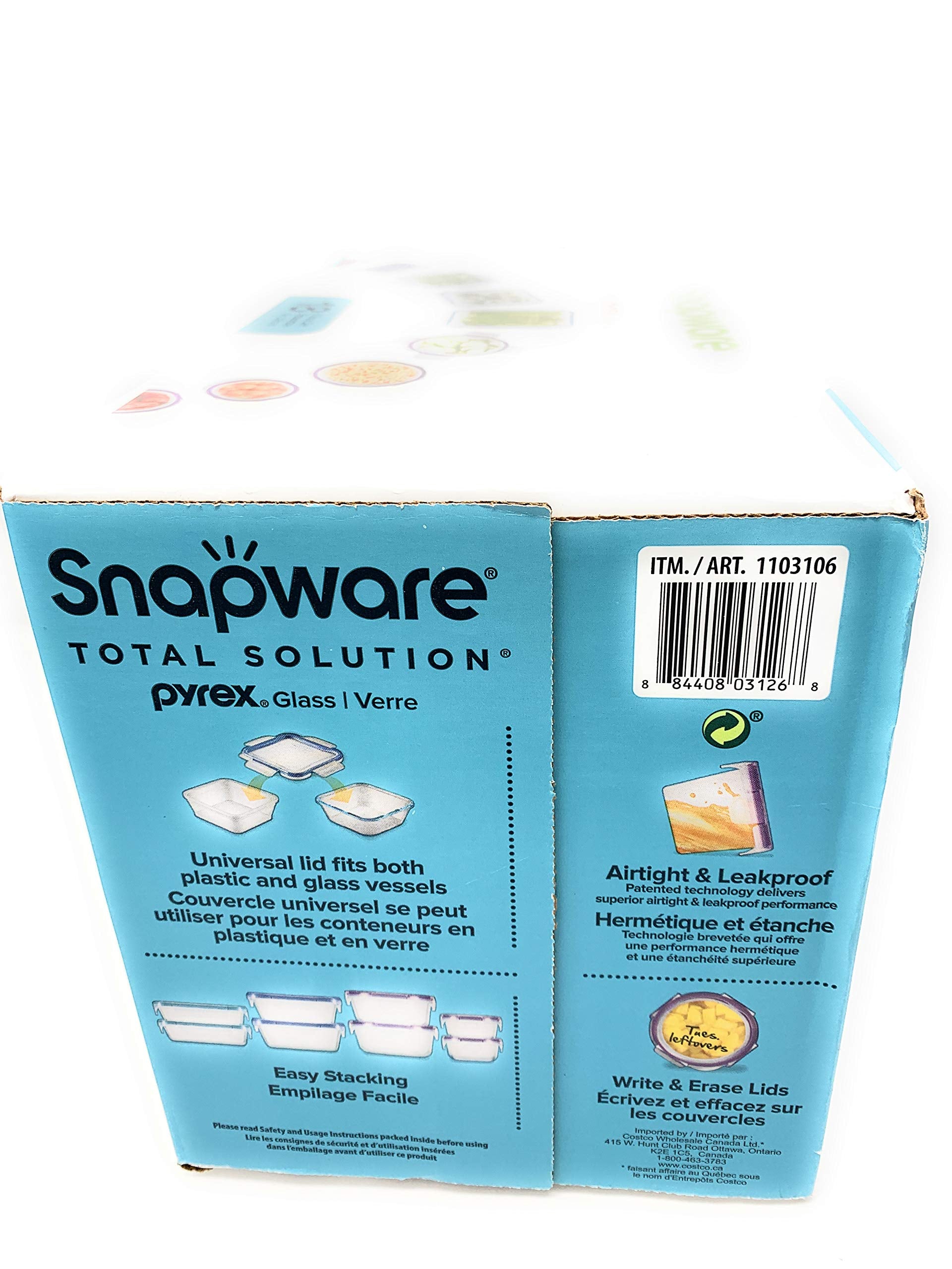 Nestable design for compact storage with Snapware glass containers