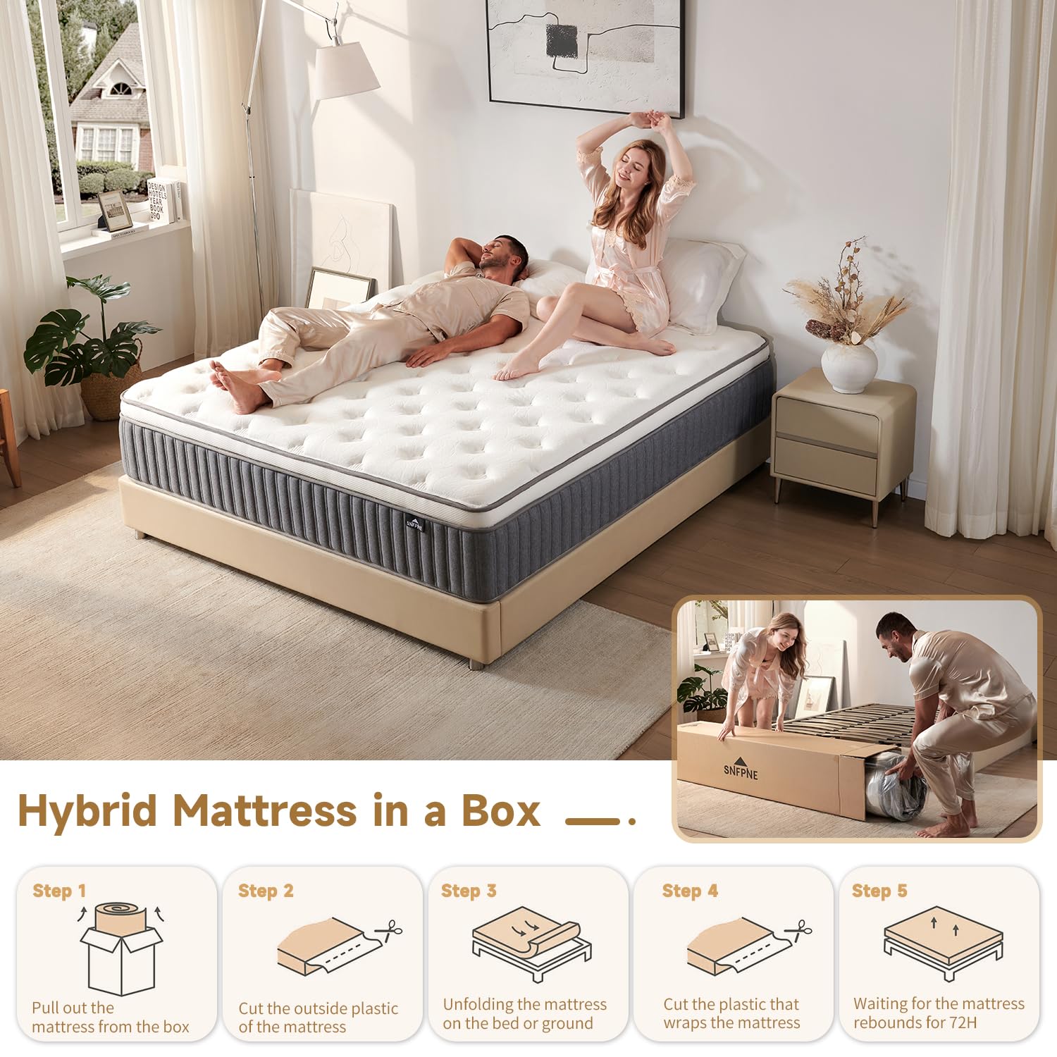 Unpacking steps guidance for SNFPNE box delivered mattress