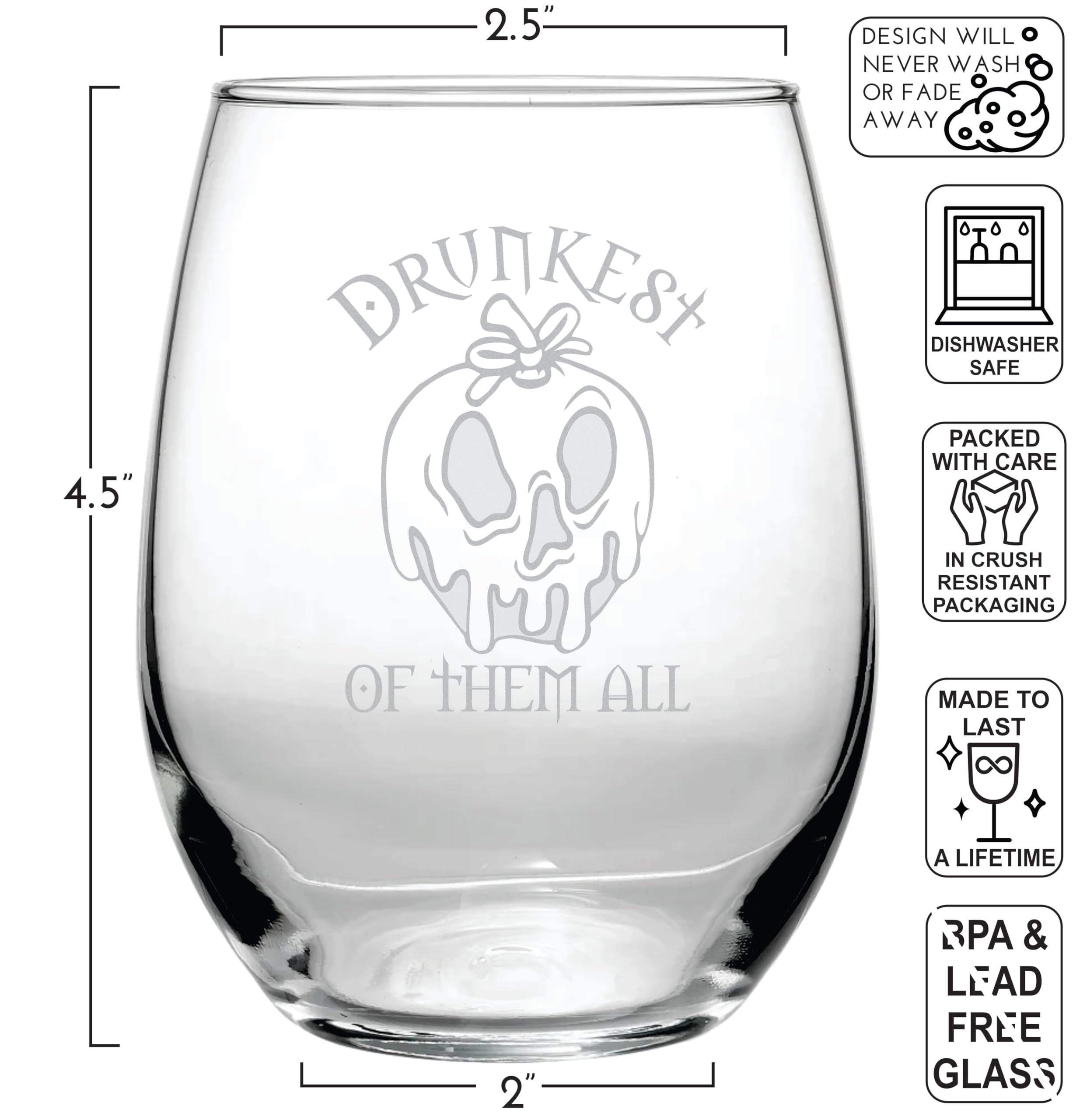 Poison Apple Snow White stemless wine glass detail