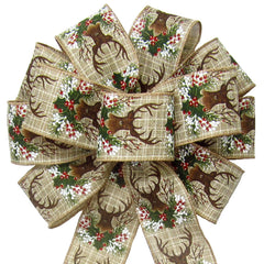 Decorative wreath bow Alpine Holiday Bows Snowberry deer antlers