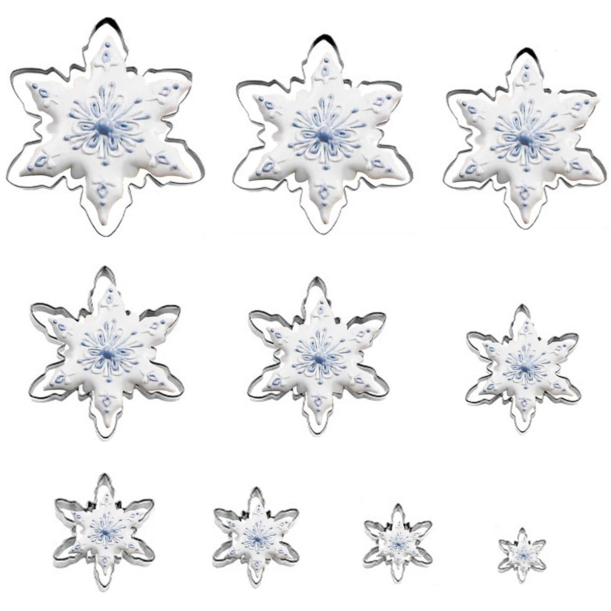 Snowflake cookie cutters set 10 pieces stainless steel 20 cm size