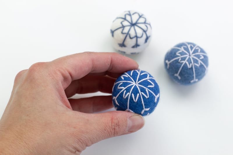Hand-felted wool snowflake ball 1.5 inch set of 6