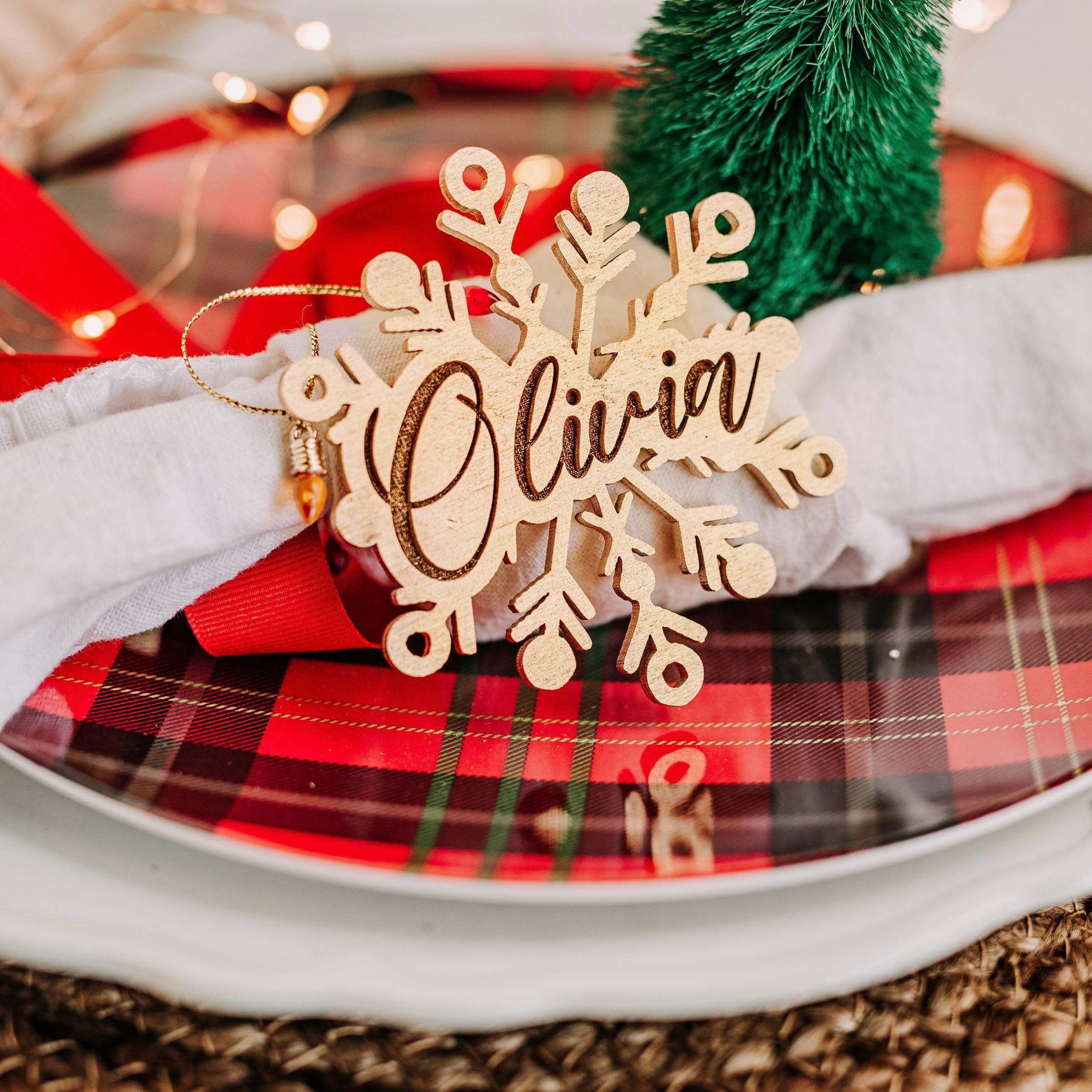 Laser-cut snowflake ornament close up