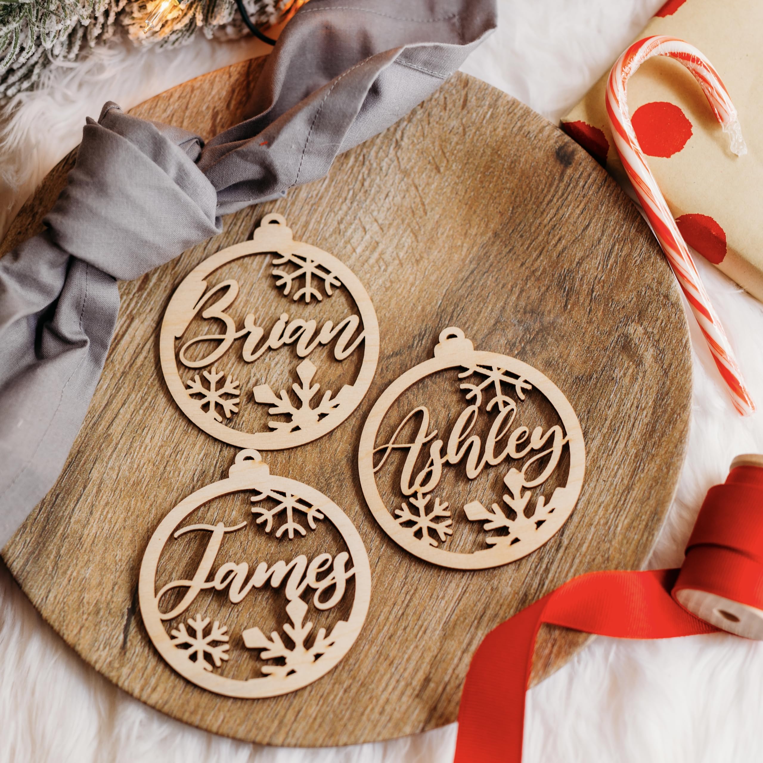 Laser cut snowflake ornament name tag design