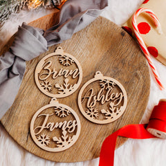 Laser cut snowflake ornament name tag design