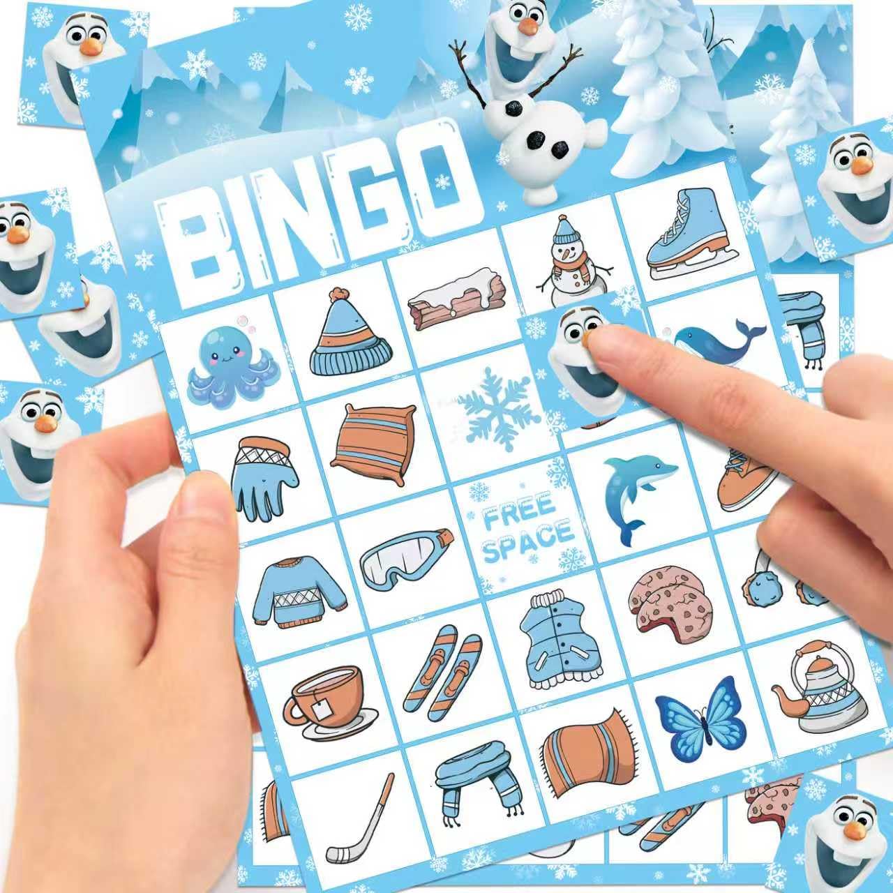 Snowman christmas bingo game 24 players punch-out chips