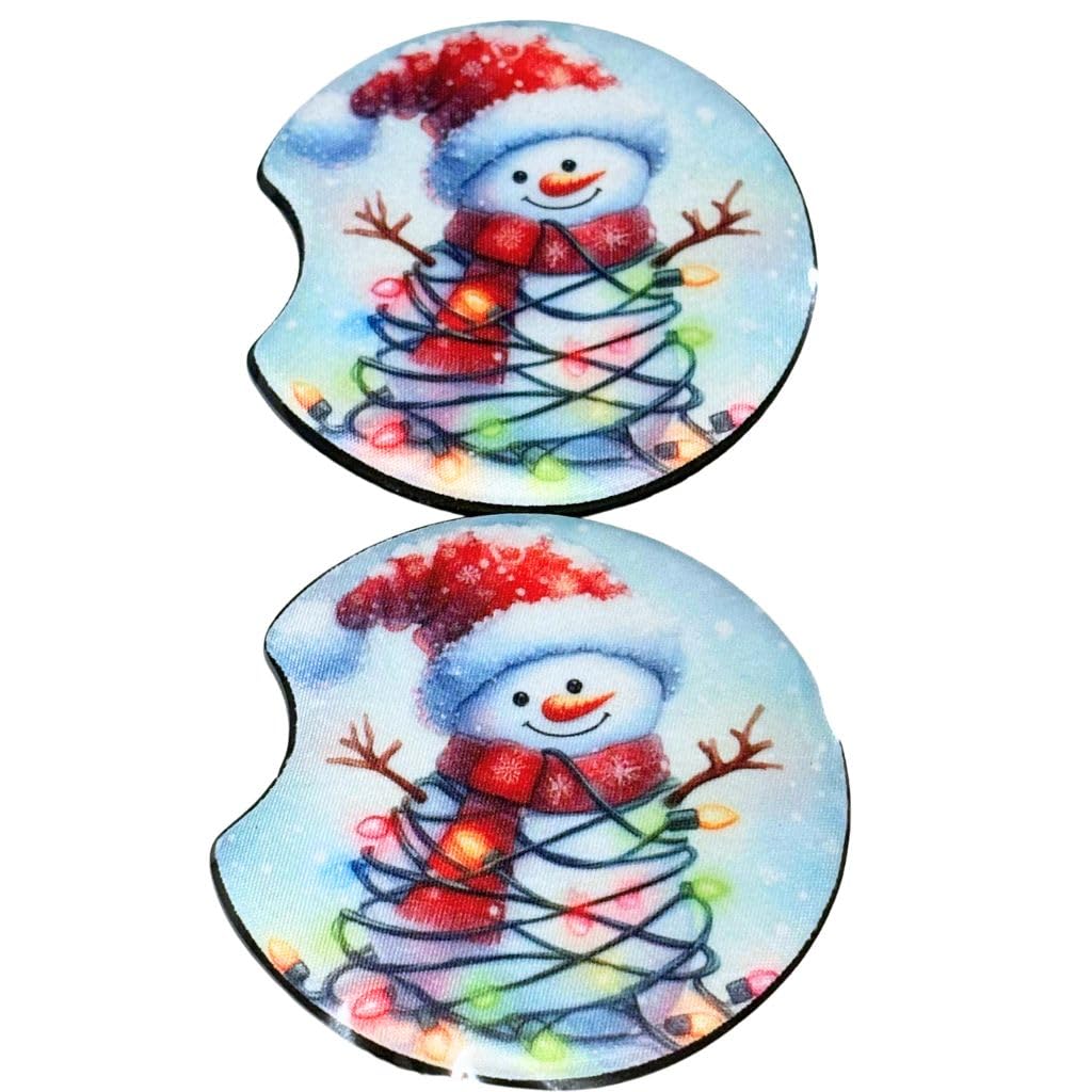 Winter holiday snowman car coasters 3 inch diameter