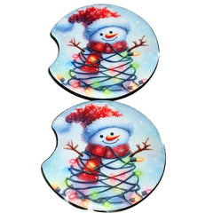 Winter holiday snowman car coasters 3 inch diameter