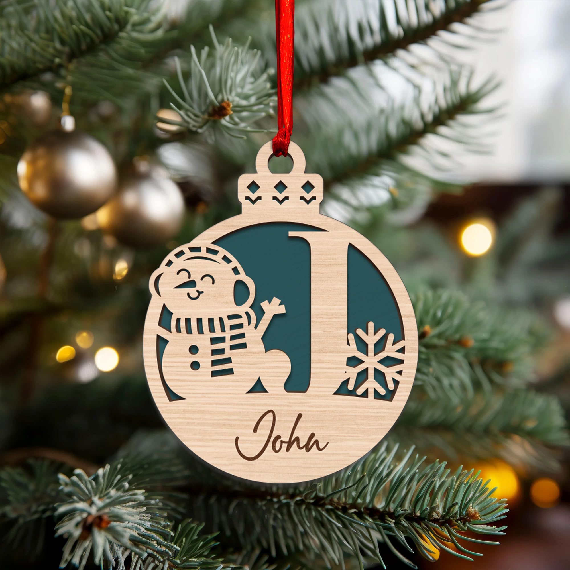 Snowman design wooden ornament 4 inch diameter