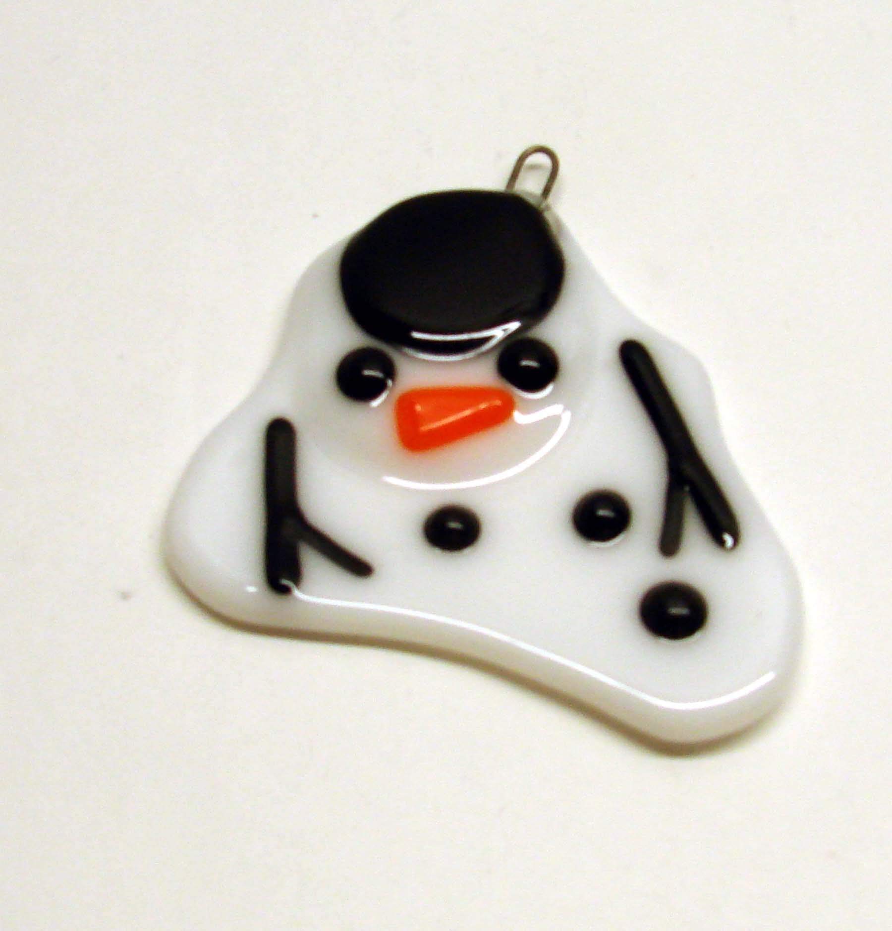 Snowman sun catcher ornament 3x2.25 inches handmade glass