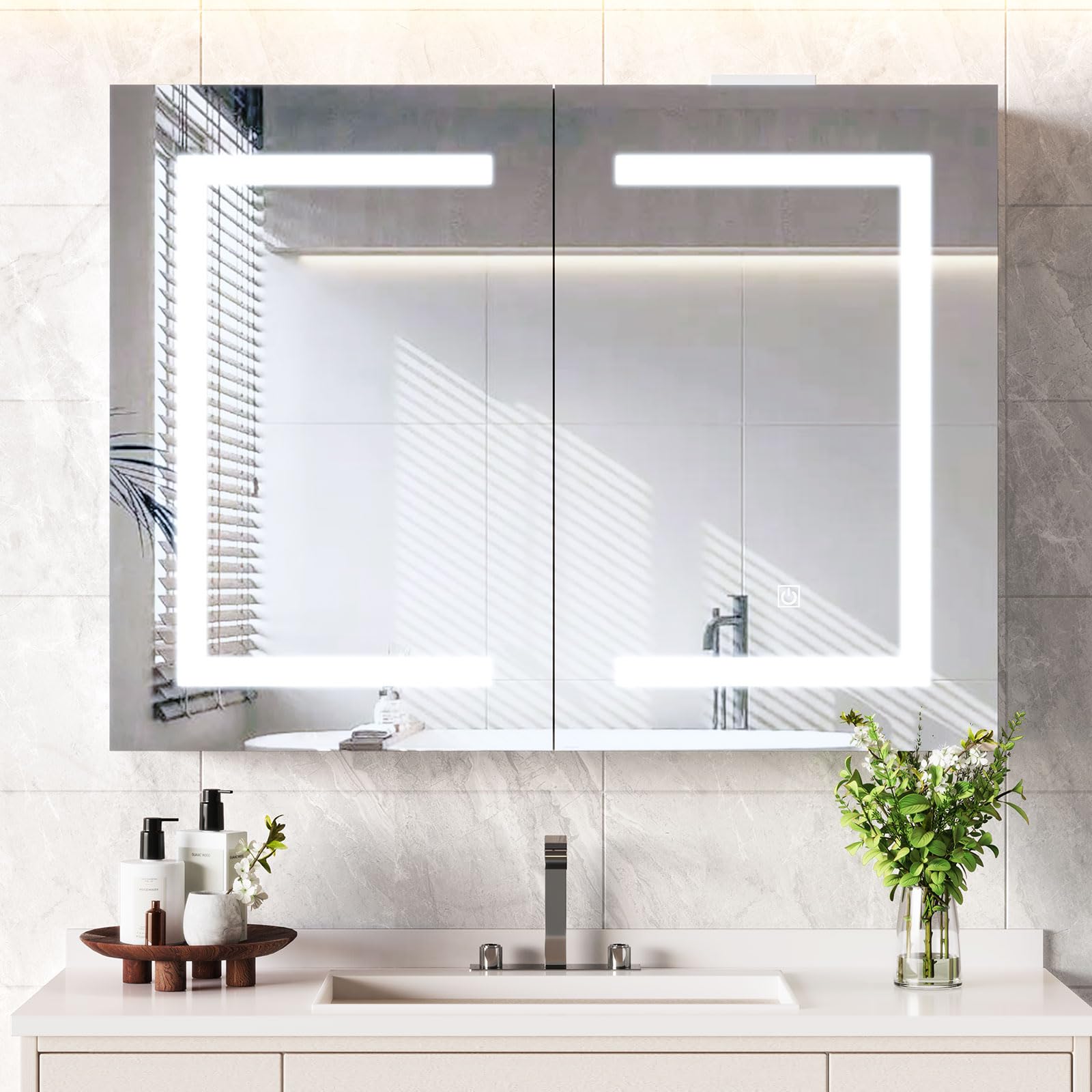 Snughome bathroom medicine cabinet with LED mirror