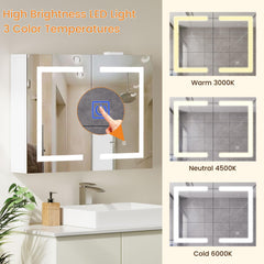 LED illuminated cabinet showing built-in power outlets