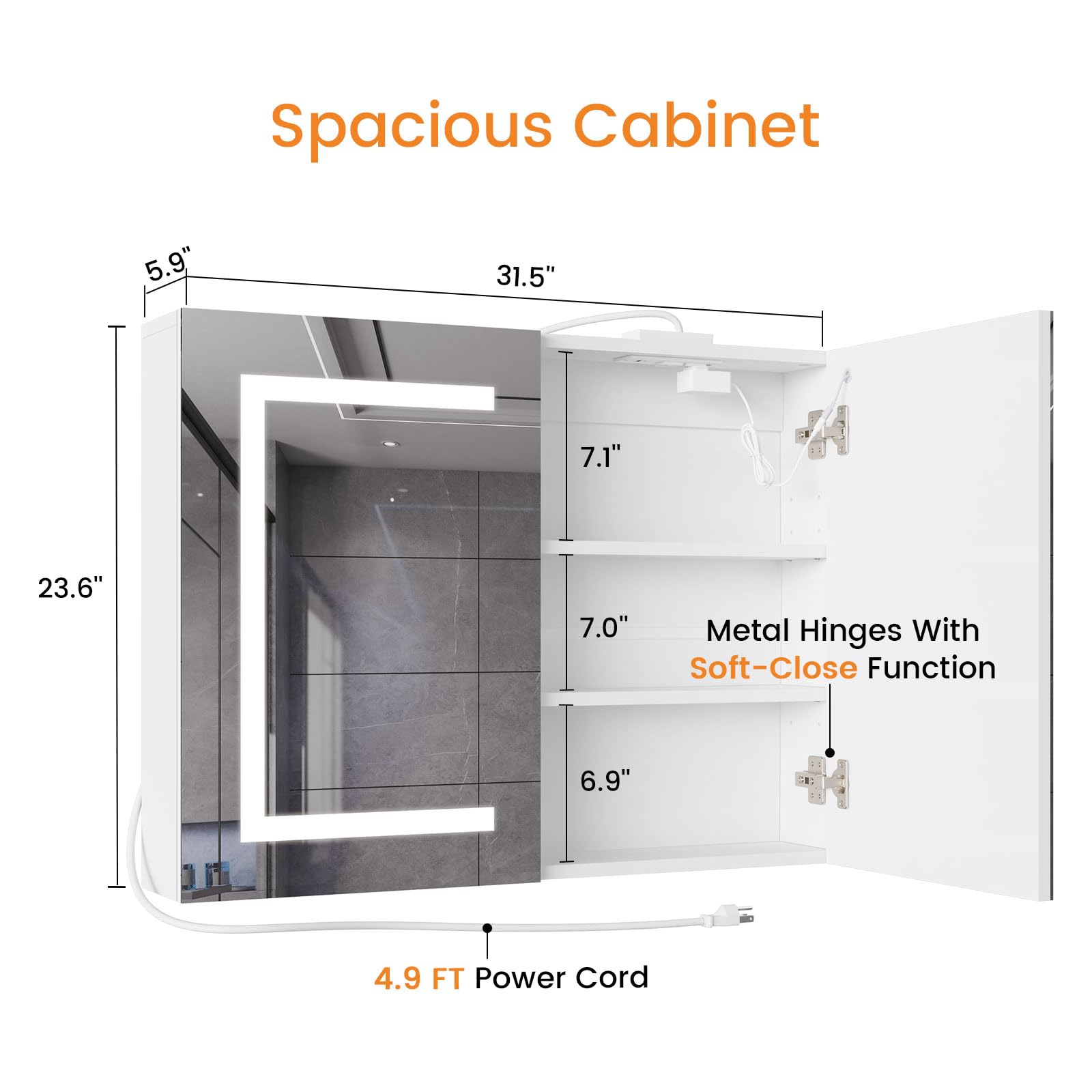 Wall mounted medicine cabinet with LED mirror by Snughome