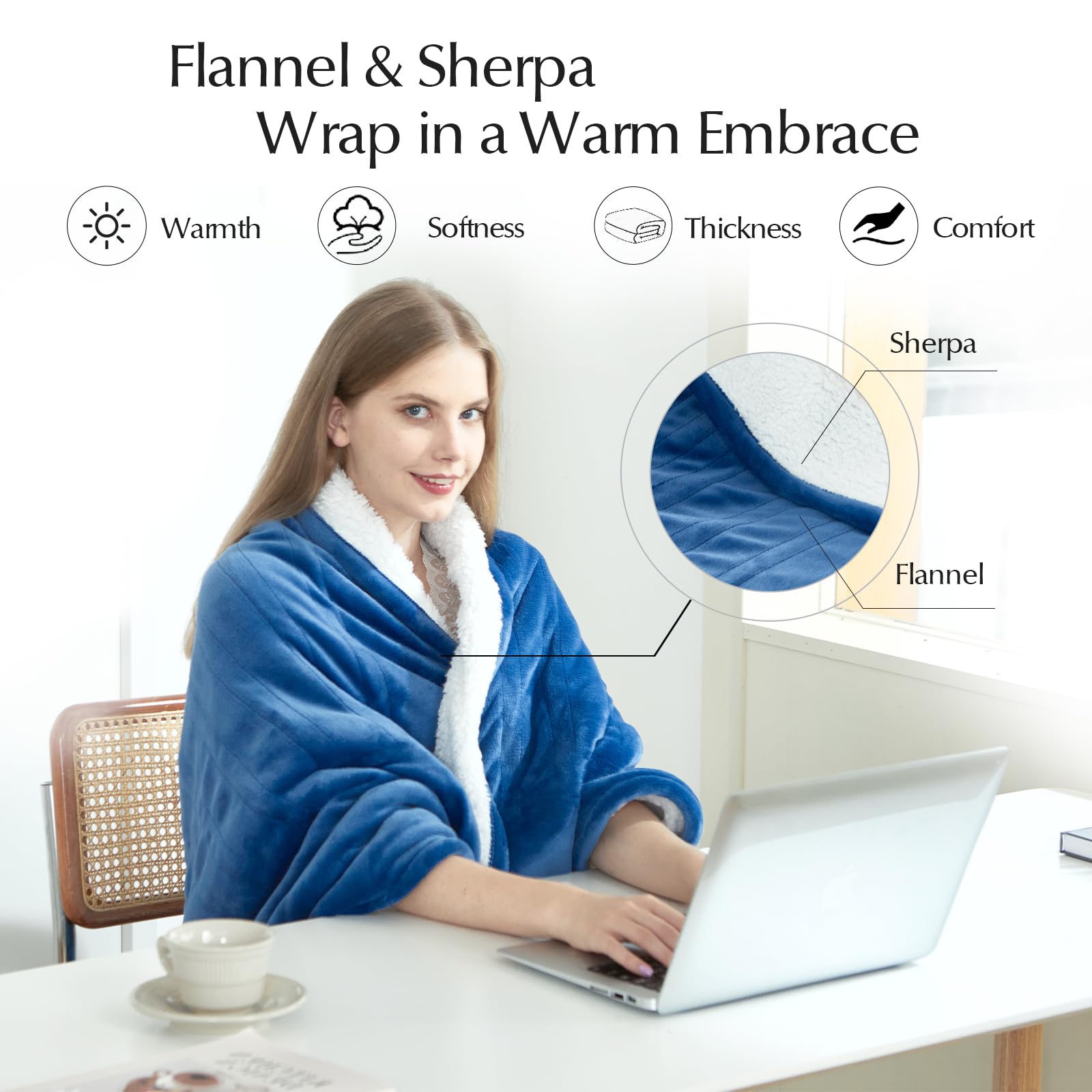 Newport Blue SNUGSUN heated blanket throw 50x60
