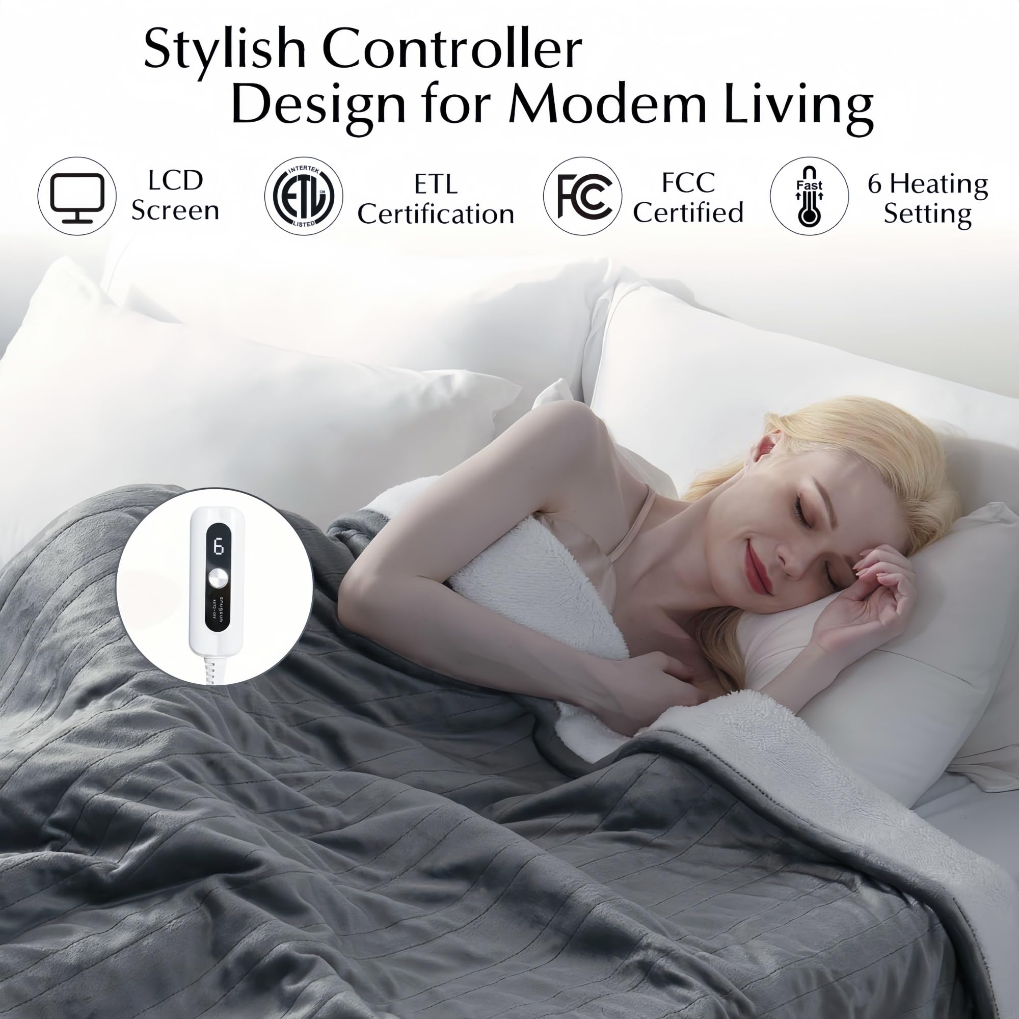 Electric blanket controller LCD display showing settings