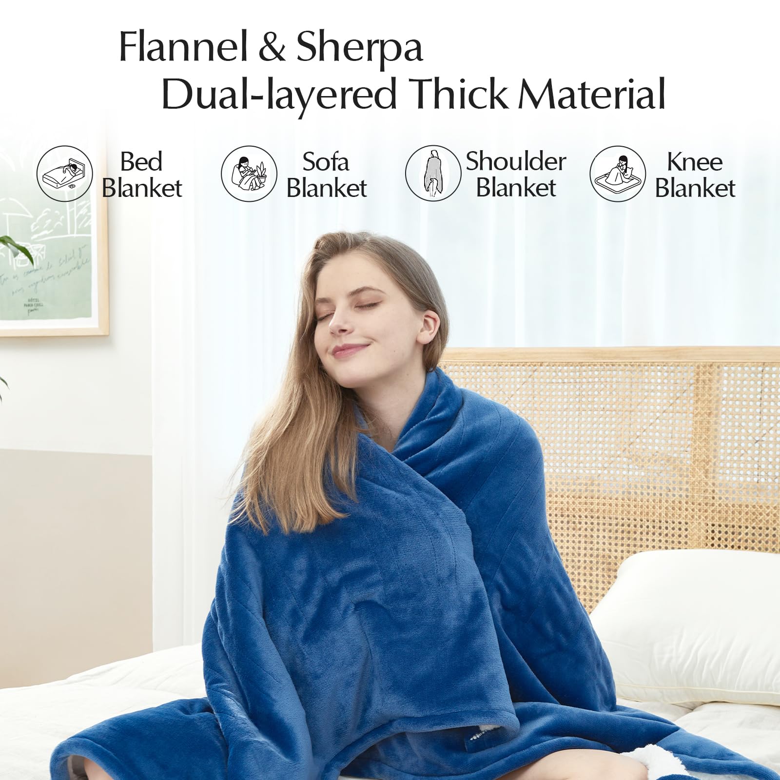 SNUGSUN heated blanket throw Newport Blue 50x60 size