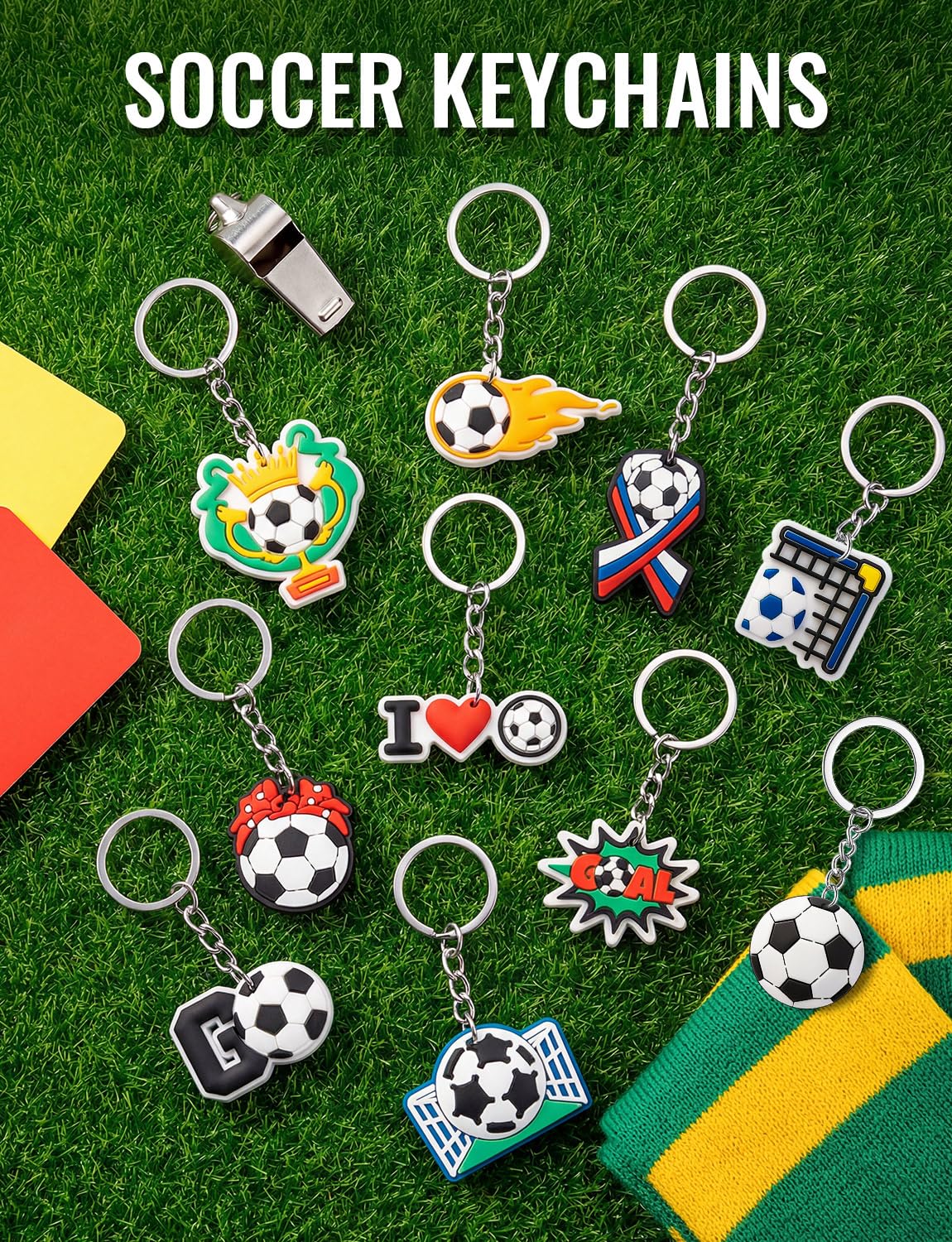 soccer ball keychains with varied designs