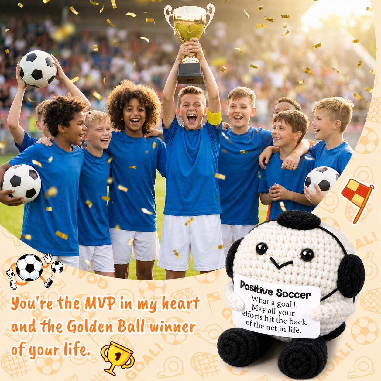 Positive energy crochet soccer ball for gift occasions