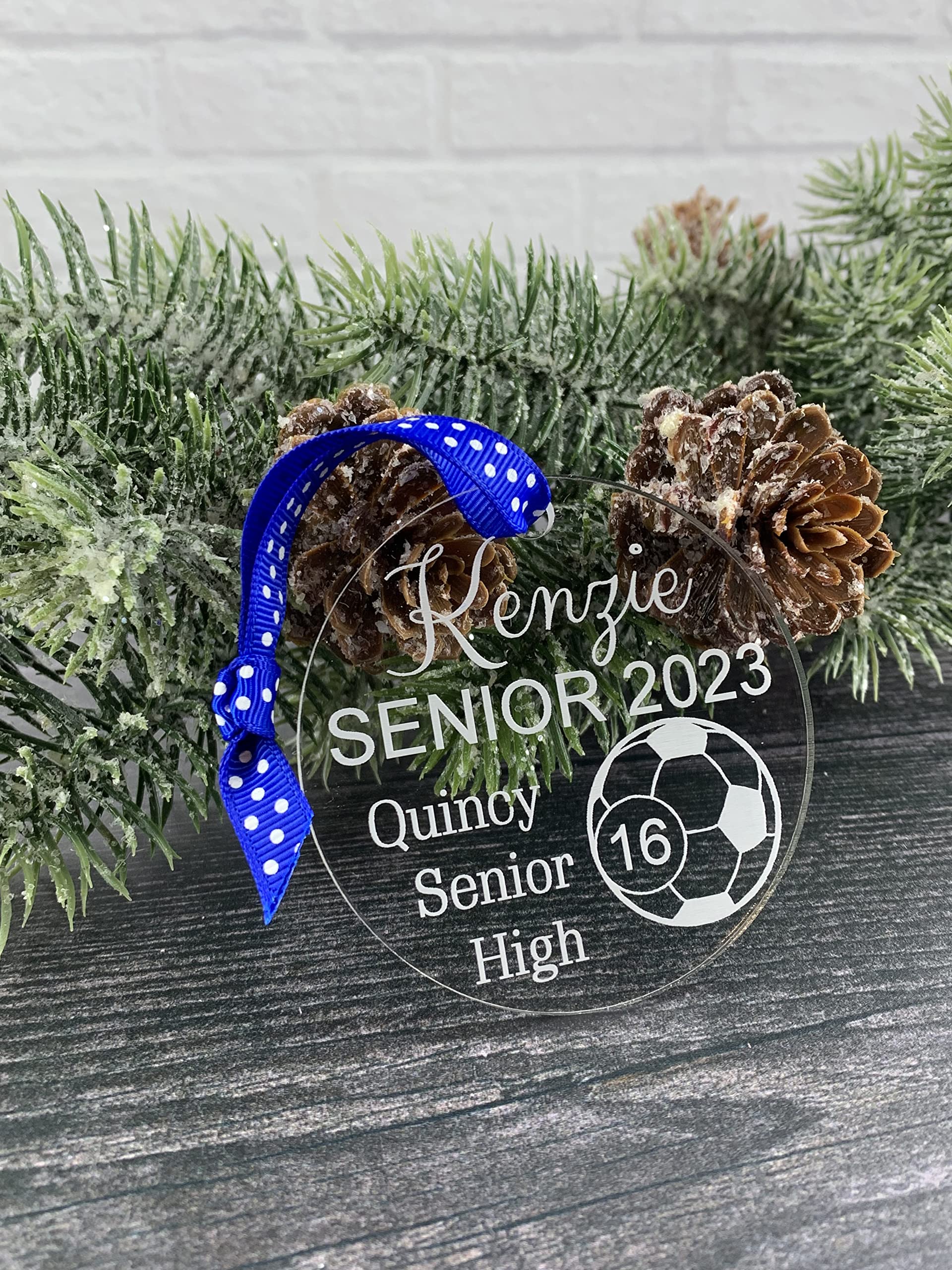 Soccer ornament 2.9 inch diameter acrylic