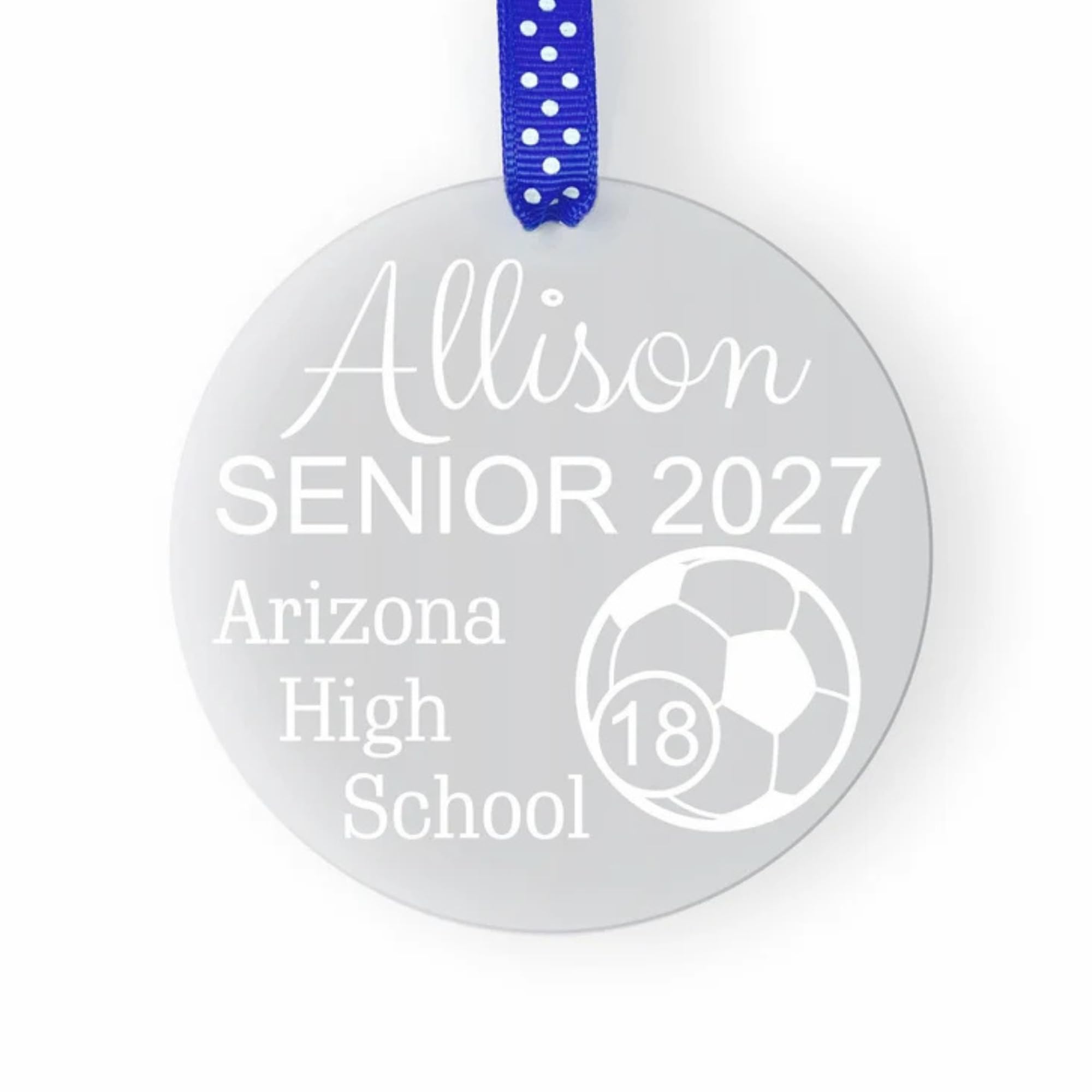 Soccer Senior Gift acrylic ornament 2.9 inch diameter