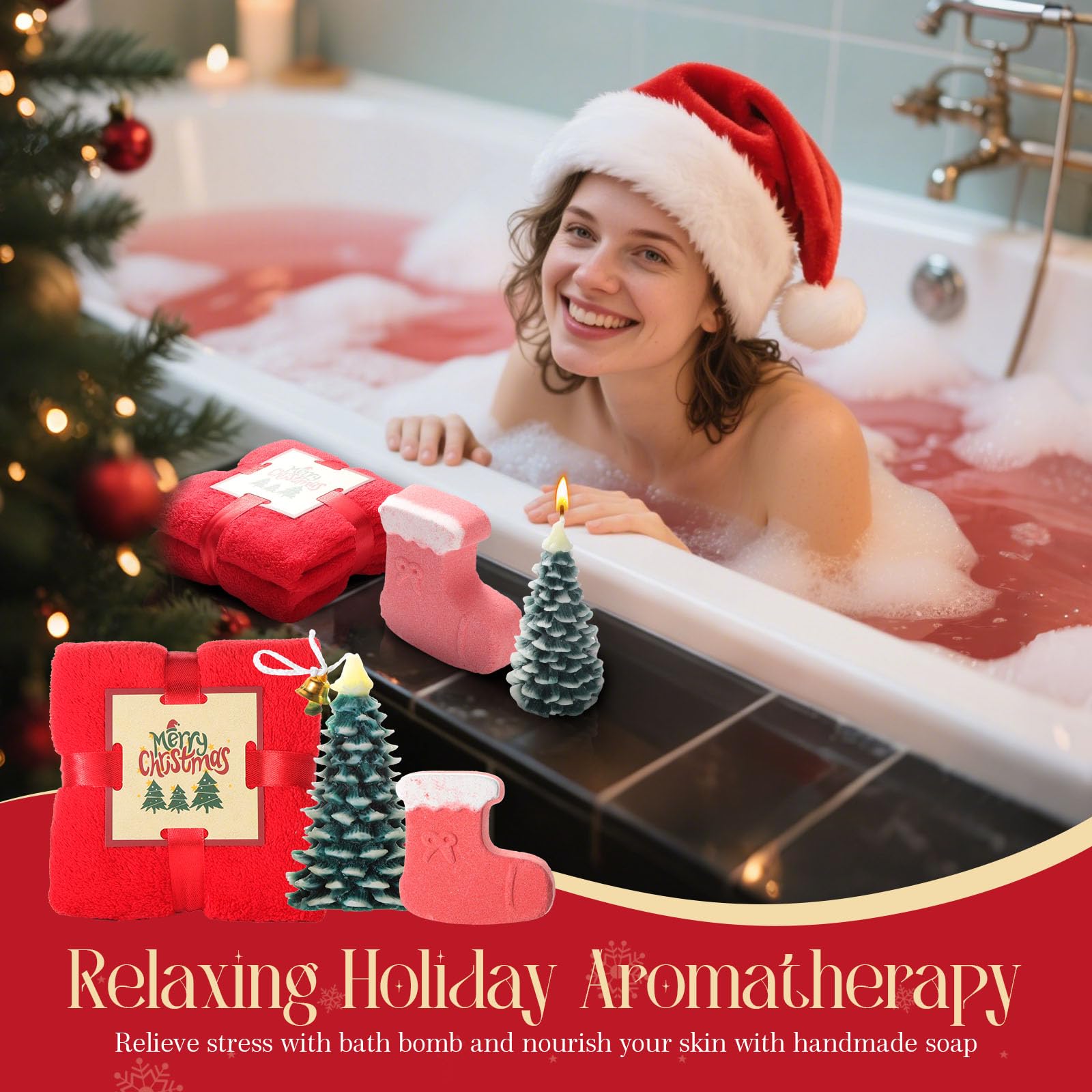 Sock shaped bath bomb included in the gift set