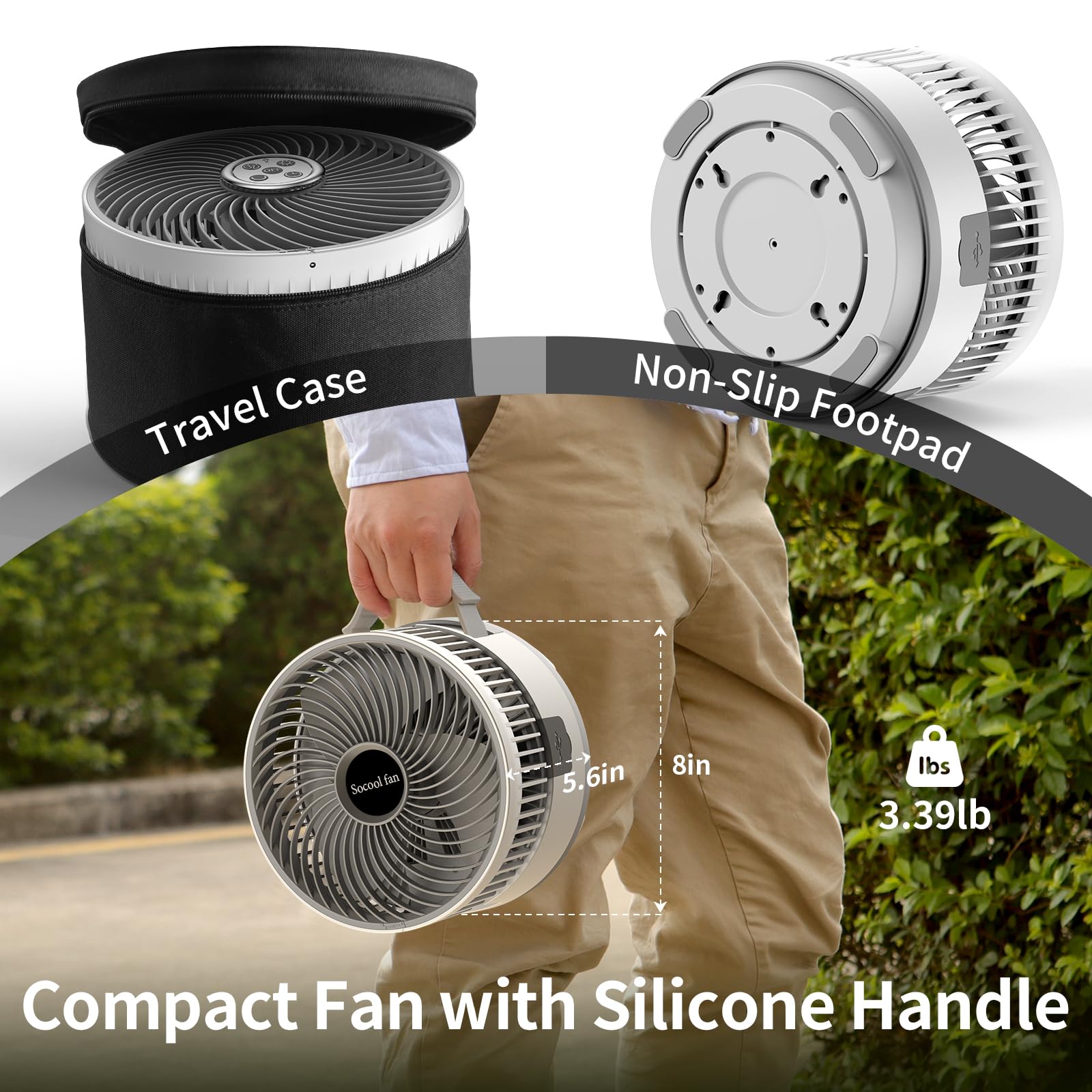 Folded compact size of Socool 8-inch foldaway fan