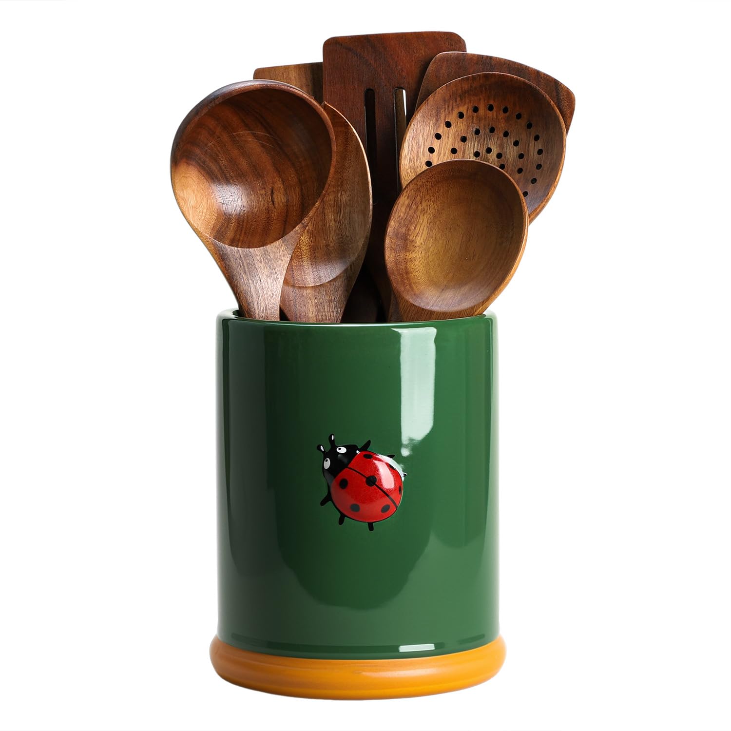 SOCOSY ceramic ladybug embossed utensil holder on countertop