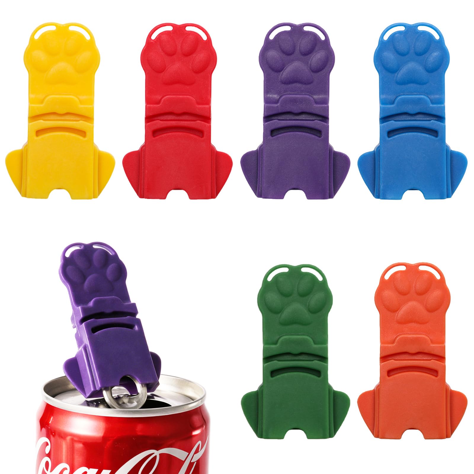 Six color coded soda can opener and dust cover set