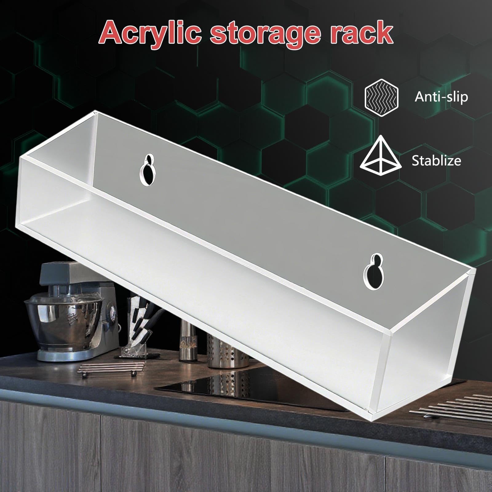 Premium clear acrylic shelf displaying Bubly Drops flavors