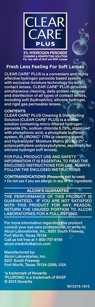 Lenses soaking in CLEAR CARE solution for 6 hours