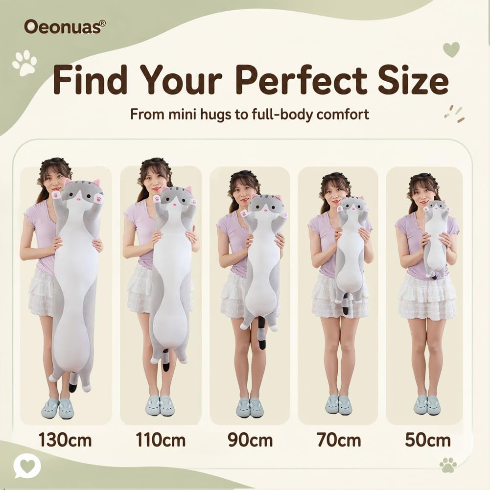 Vacuum sealed cat plush long pillow gray