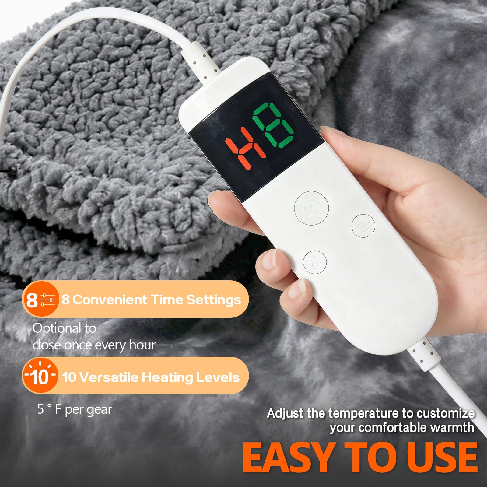 Full body warmth heated blanket throw fabric detail on sofa