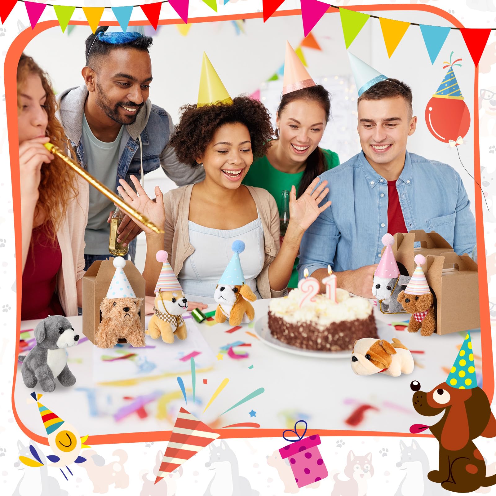 16 cone birthday hats with strings for puppies