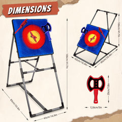 Soft rubber throwing axes included in the set
