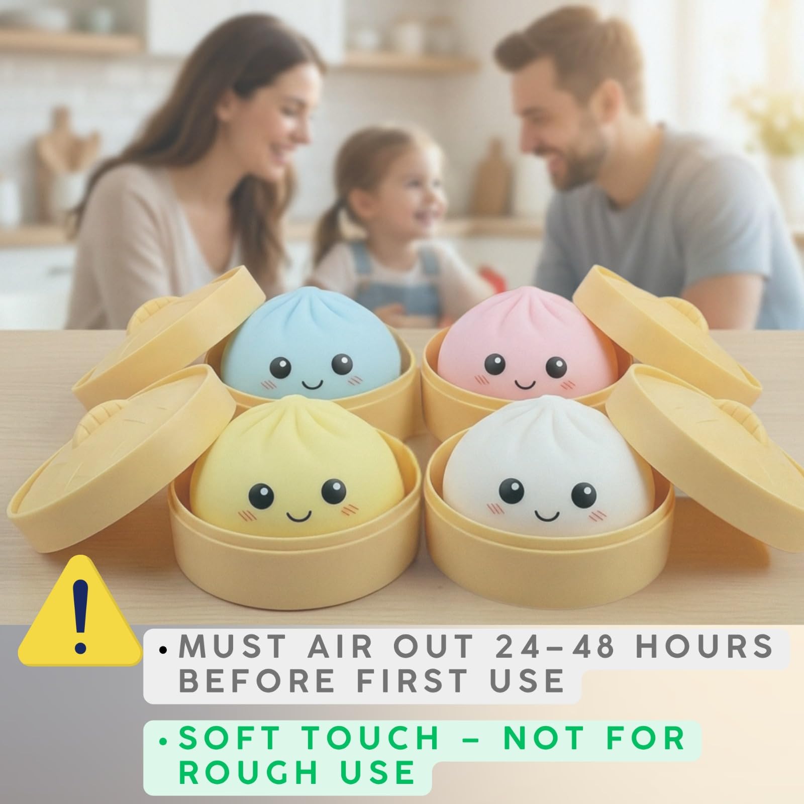 Adults and teens friendly giftable dumpling squishy in white box