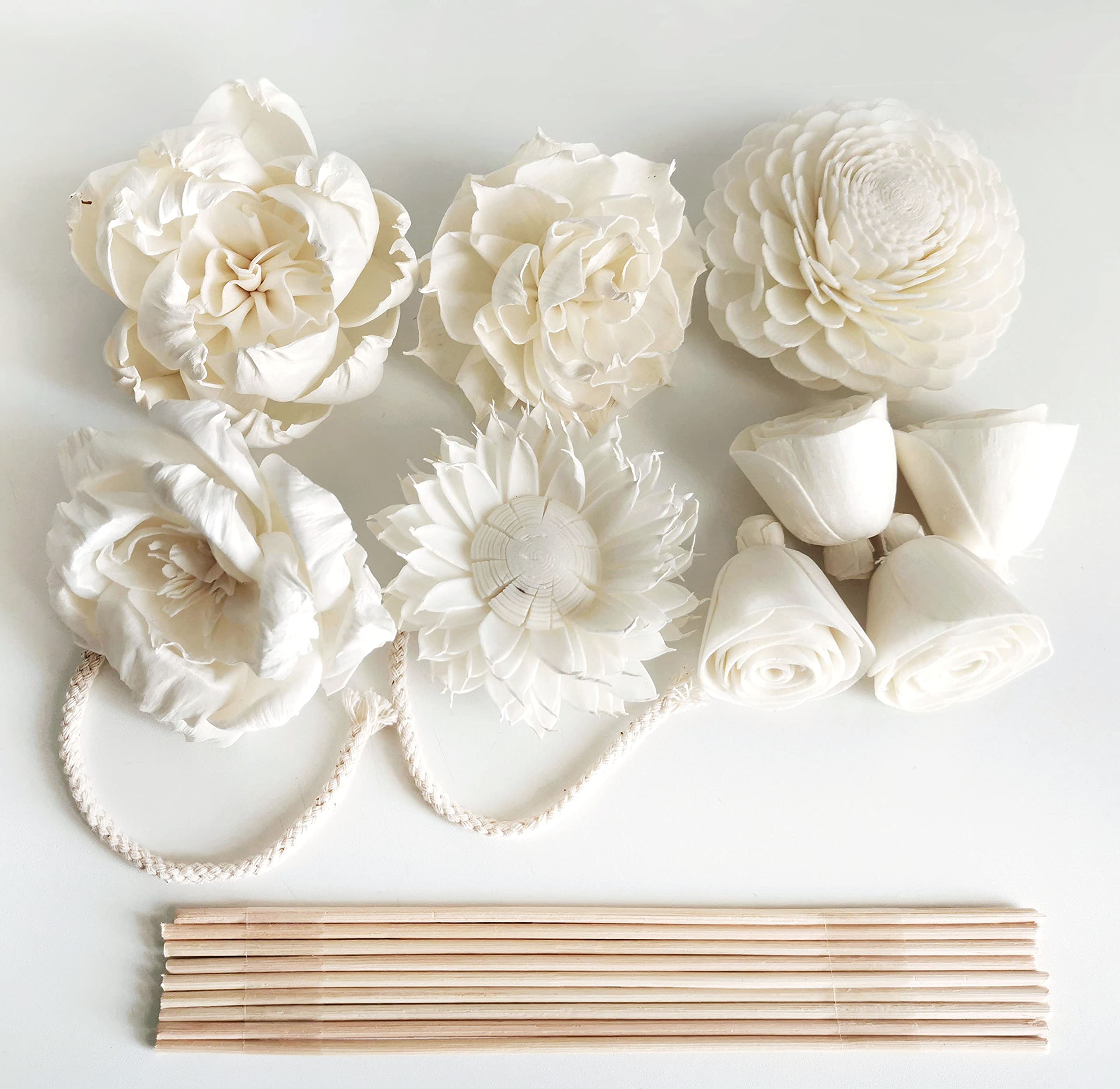 Six mixed white Sola Flower pieces with sunflower magnolia rosa bell rose dahlia jasmine