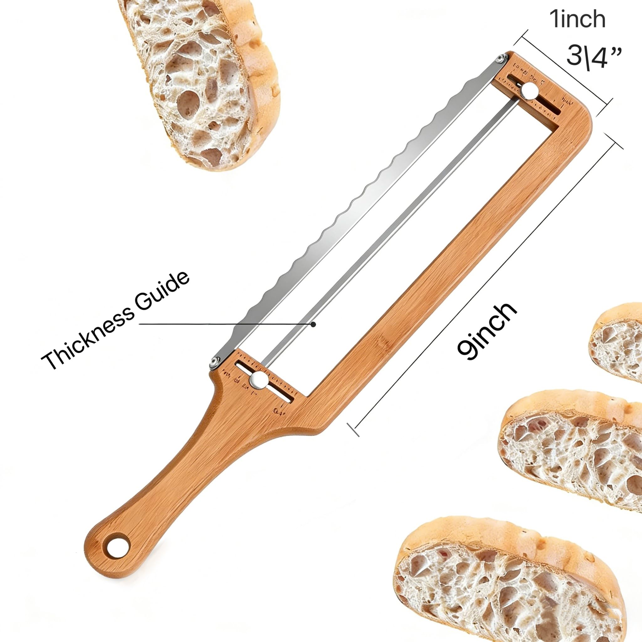 Serrated stainless steel blade bread slicer for sourdough baguettes