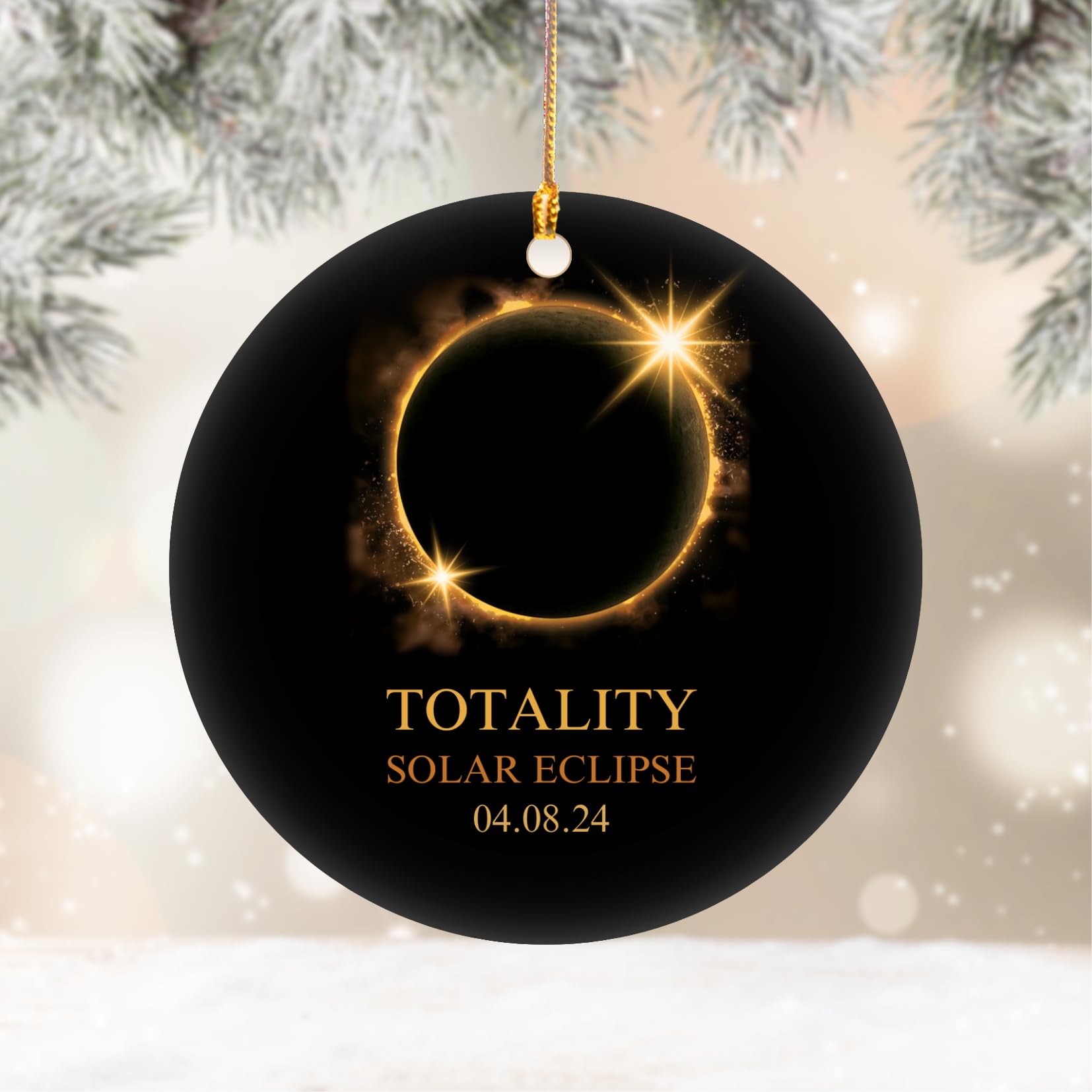 Solar Eclipse Ornament 2024 packaging and label