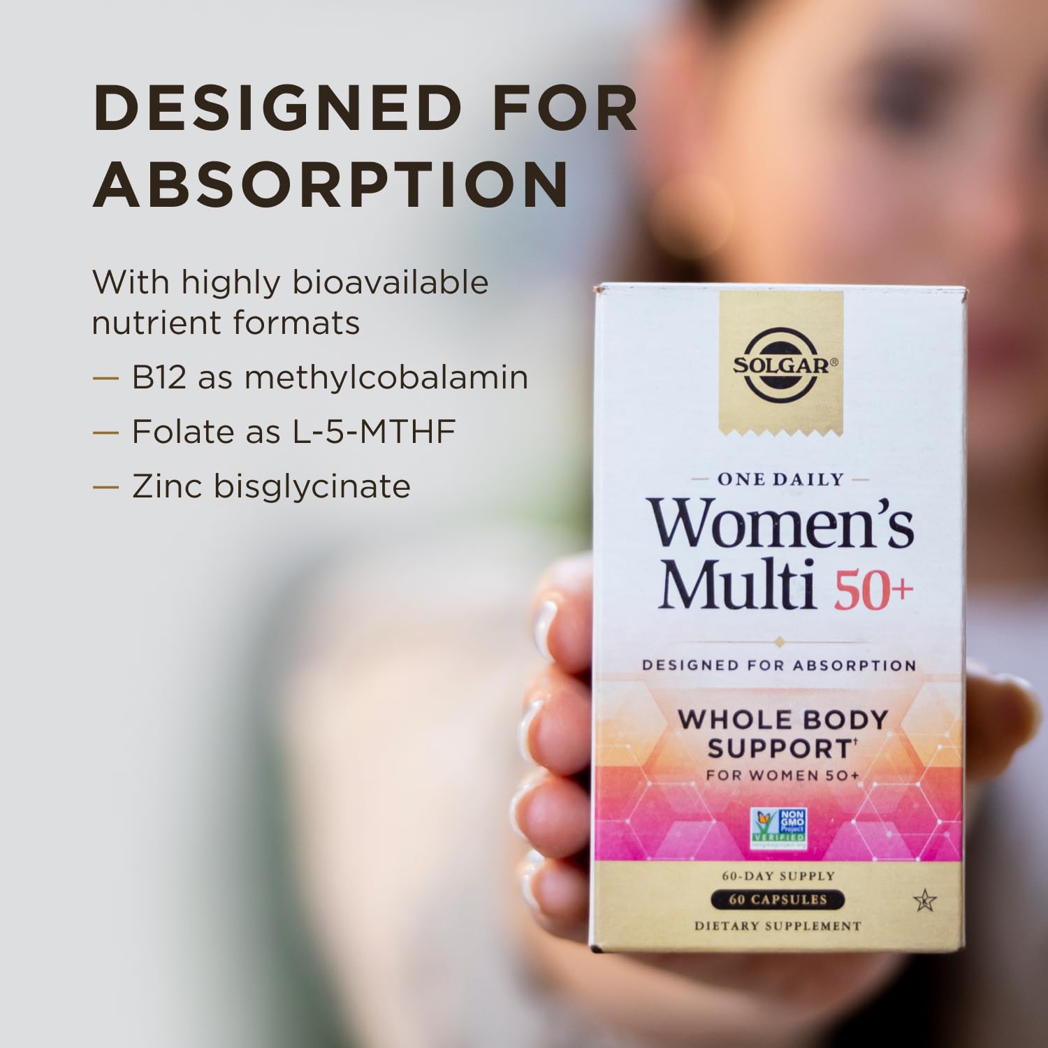 Biotin 500% DV and Organic Bamboo silica in Solgar 50+ multivitamin