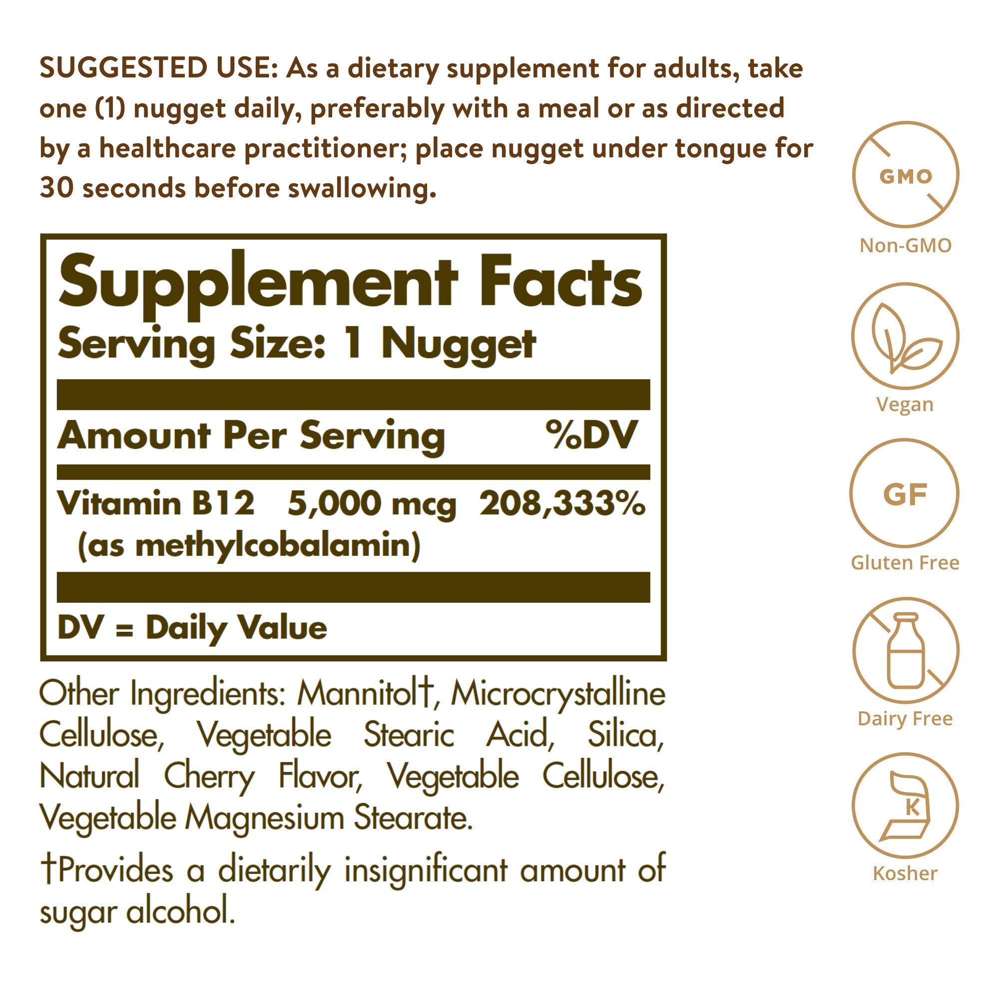 Cherry flavored sublingual Methylcobalamin nuggets by Solgar