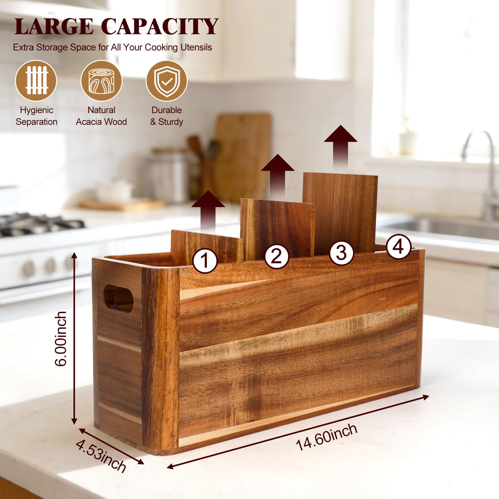 Solid acacia wood utensil organizer
