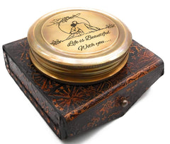 E E cumings engraved compass with copper rose and red-tipped needle