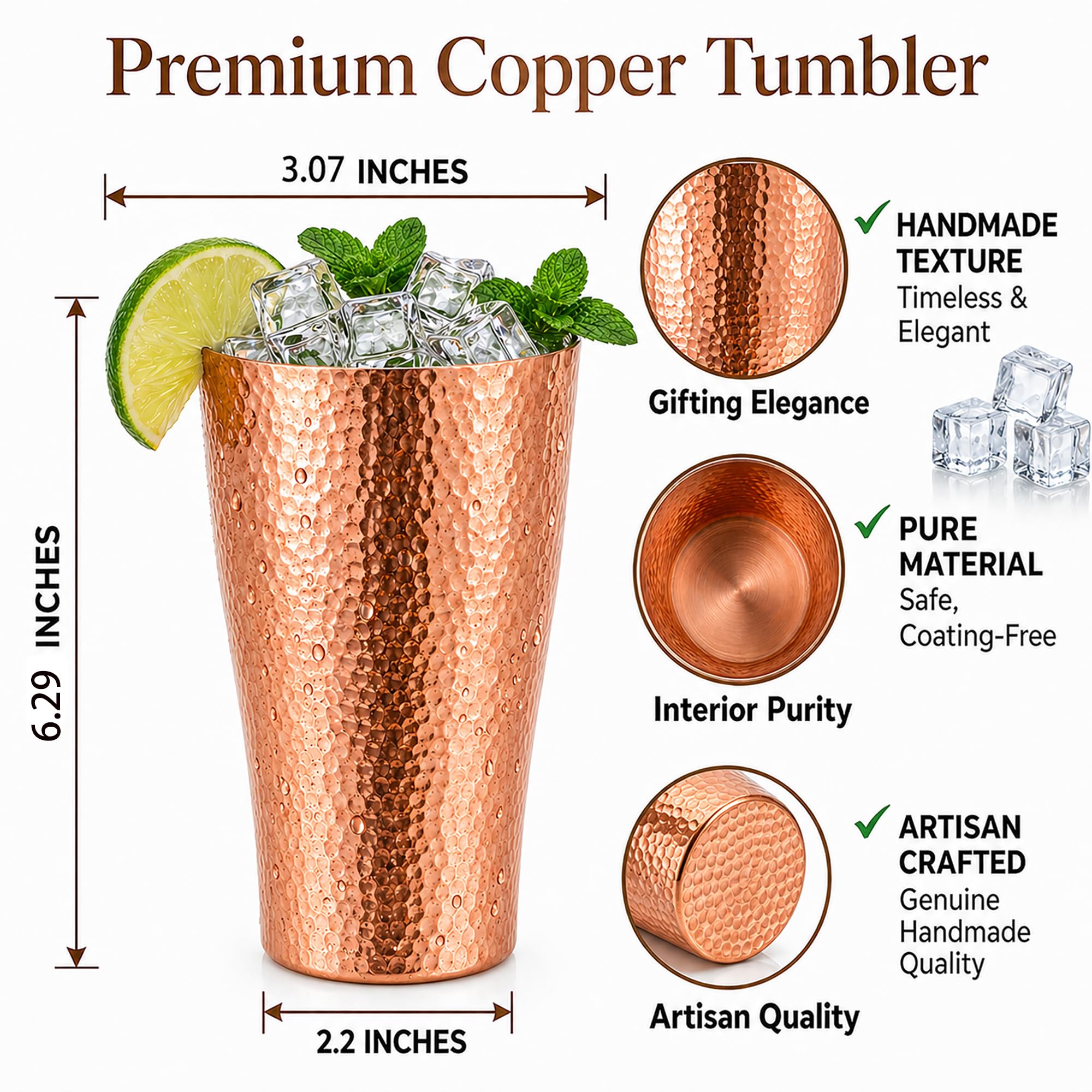 Hammered copper cup style for drinking