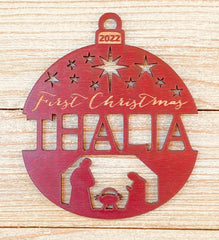 Nativity First Christmas ornament personalized with name