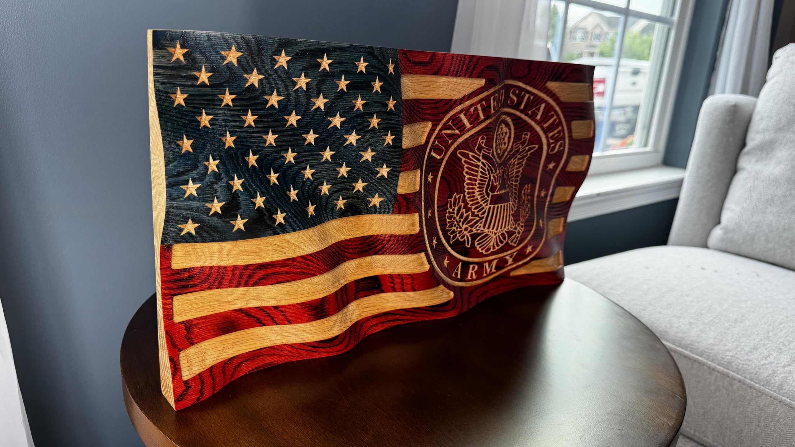 Wall hanger included with 18 inch oak flag