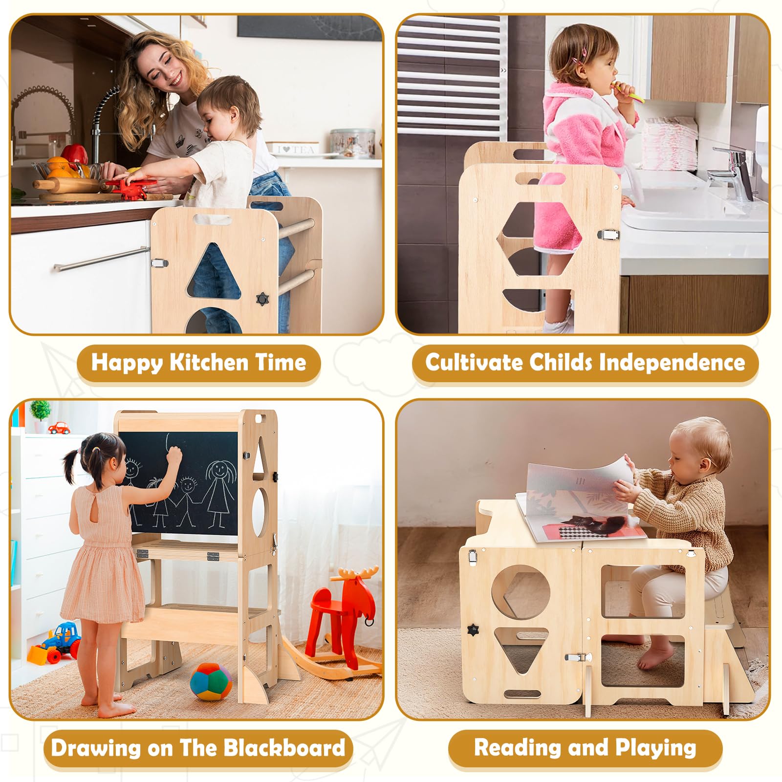 Solid wood and MDF toddler stool with safe finish