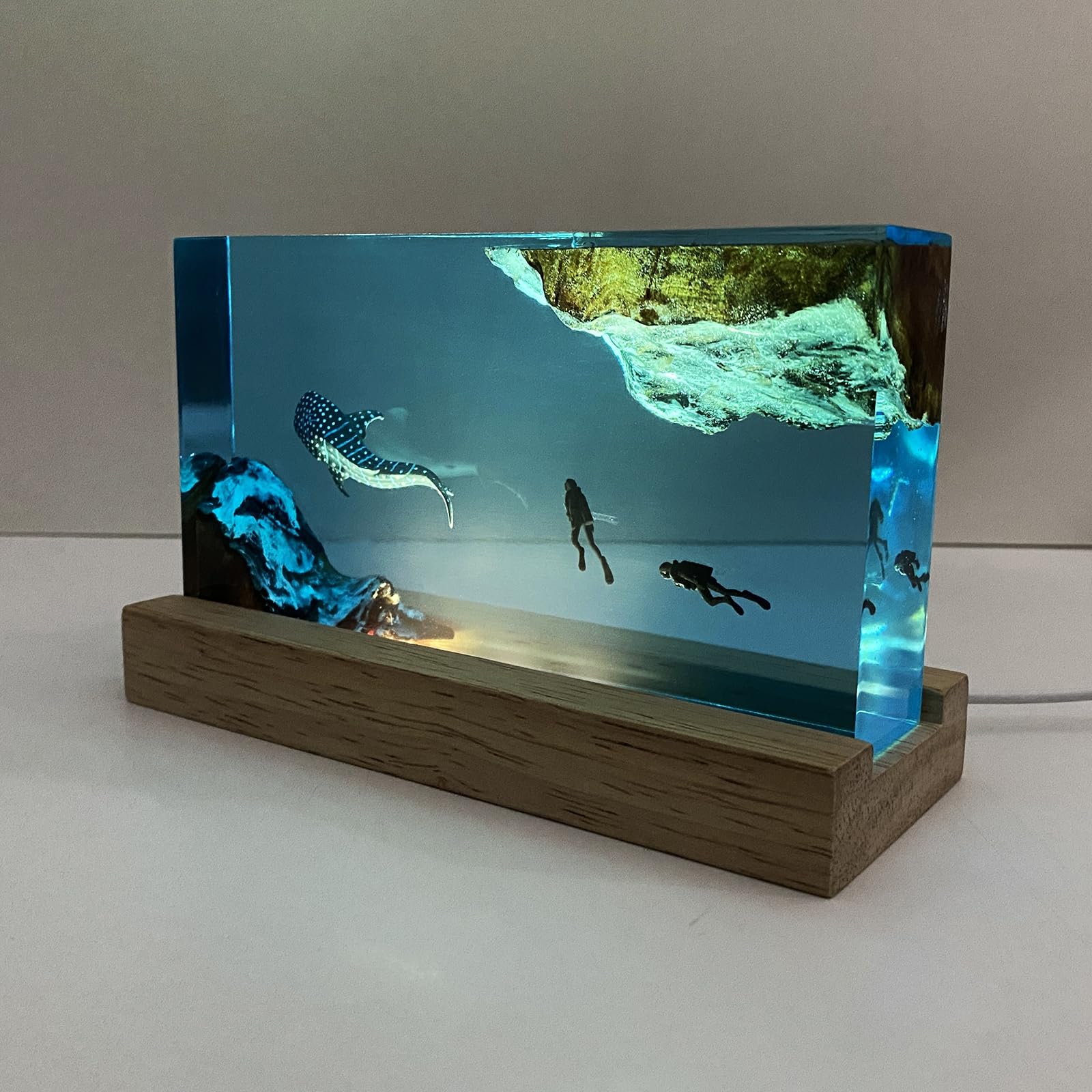 Solid wood and epoxy resin decorative night light