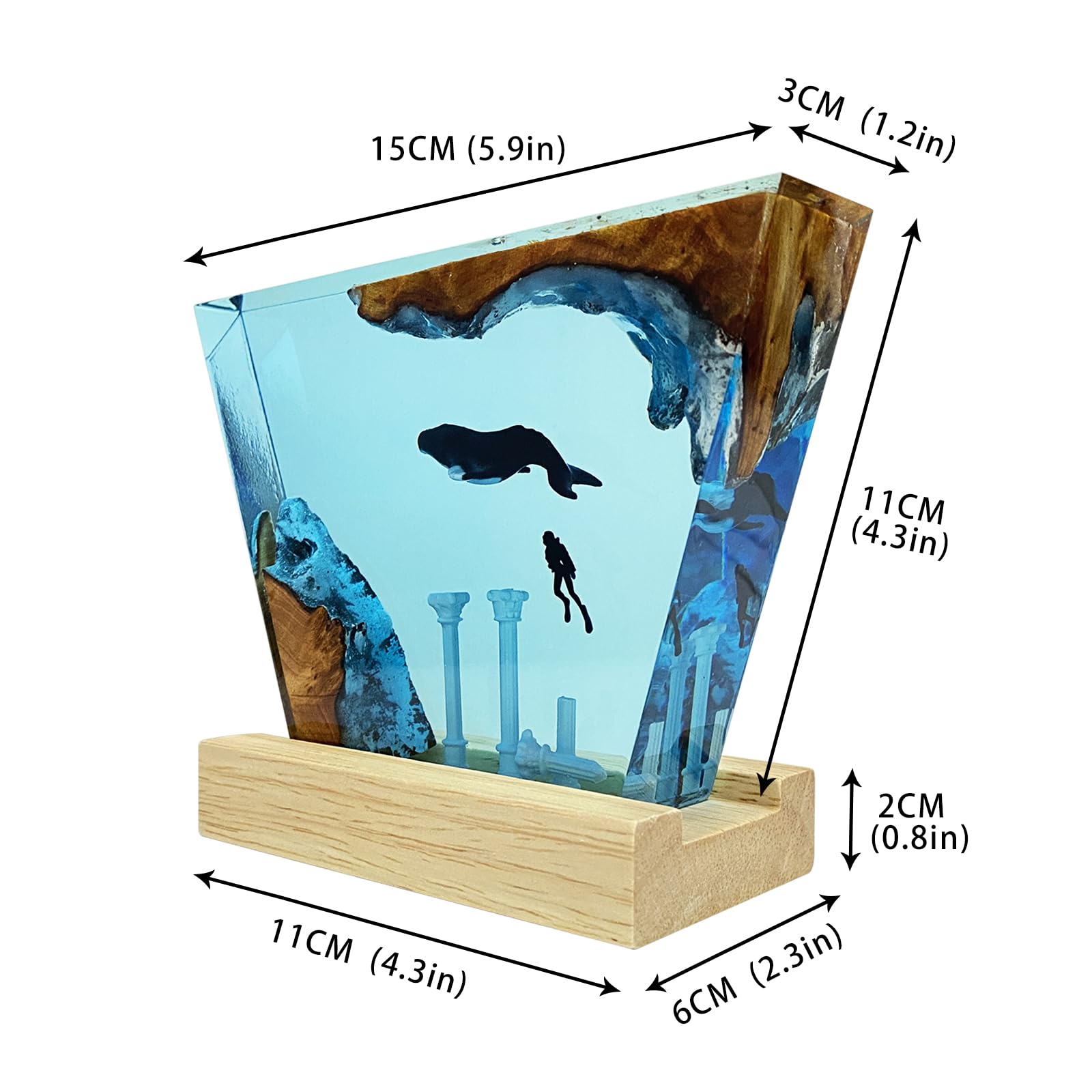 Handmade epoxy resin desk art light with ocean scene