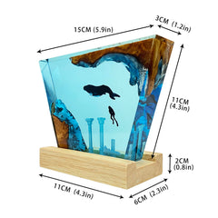 Handmade epoxy resin desk art light with ocean scene